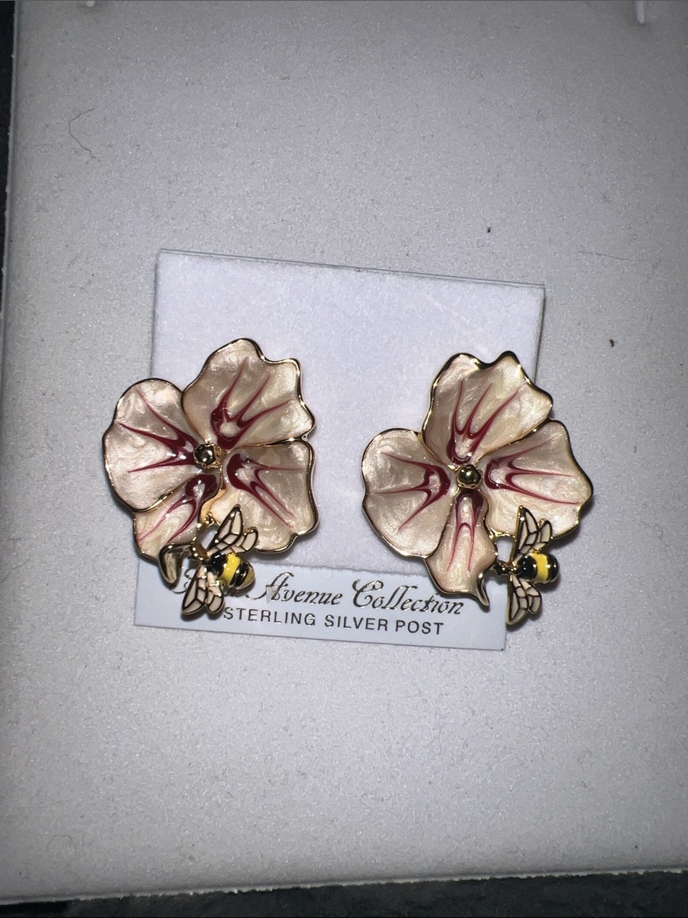 Vintage-Inspired Pink Enamel Flower and Bee Silver Earrings
